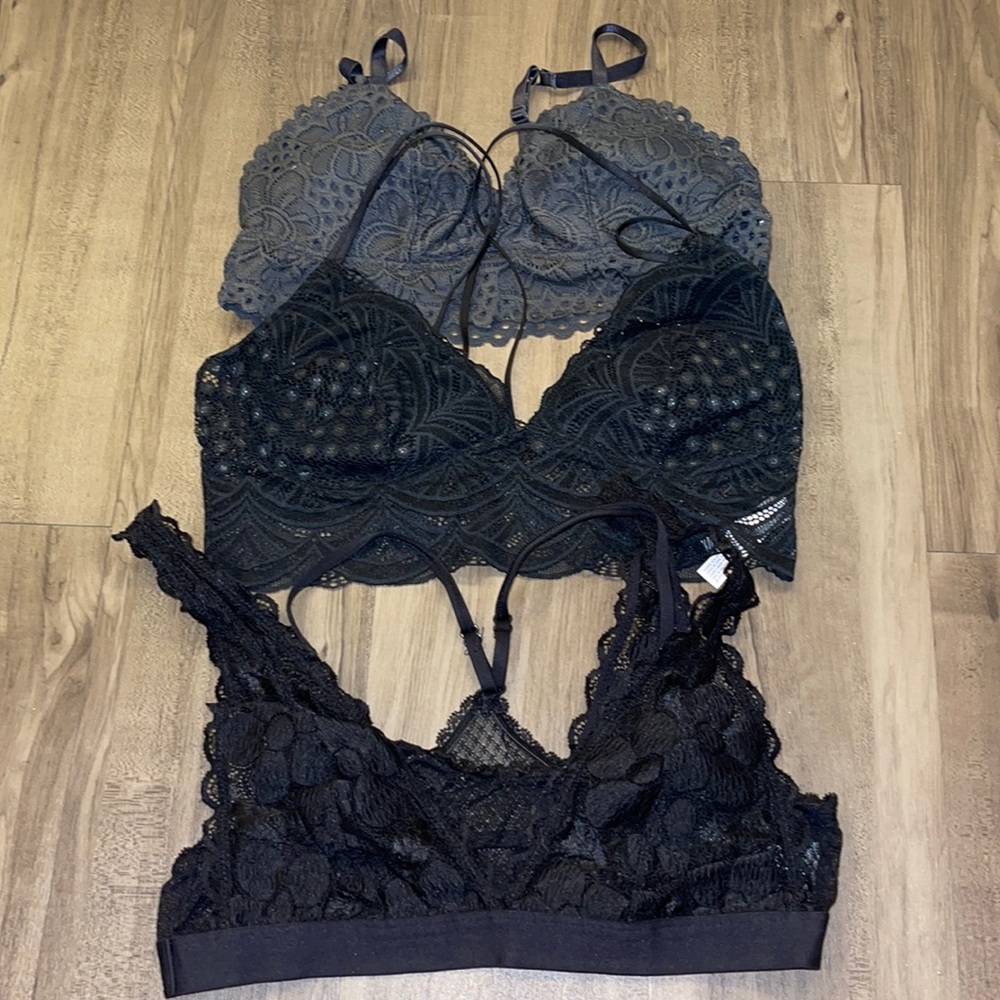Set of three lace bralettes